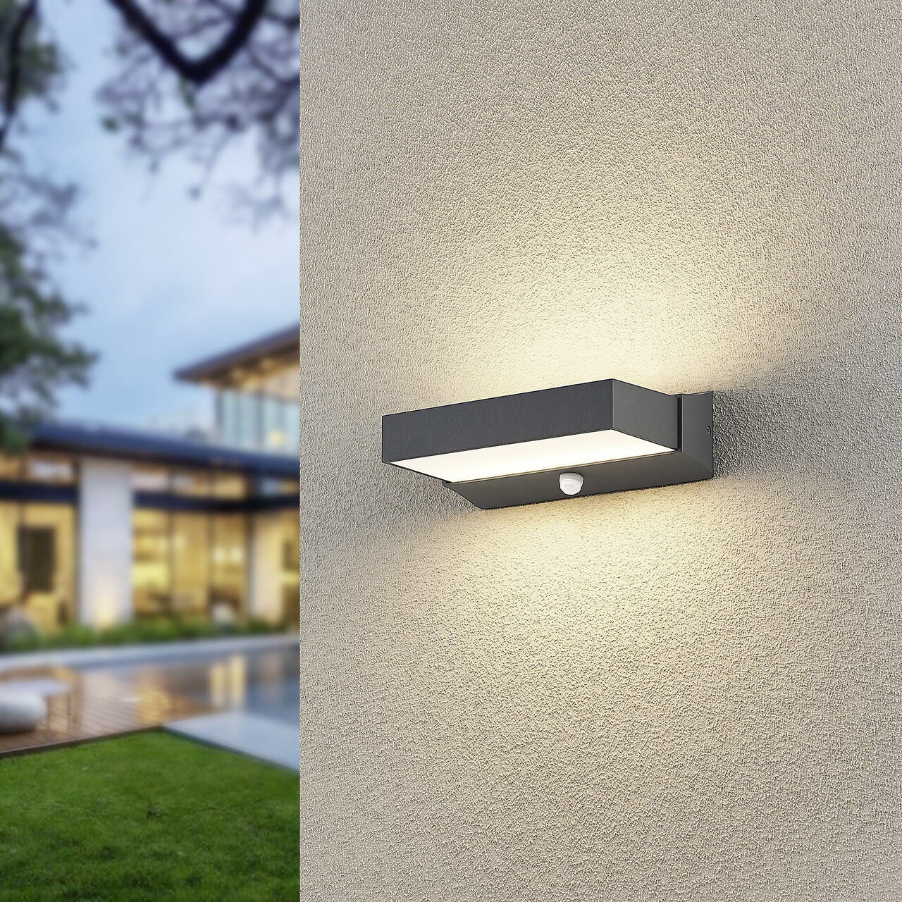 Aplica de perete pentru exterior cu senzor Cuando, TRIO, 23.2x7 cm, 11W, 1x SMD, aluminiu, antracit - imagine 5